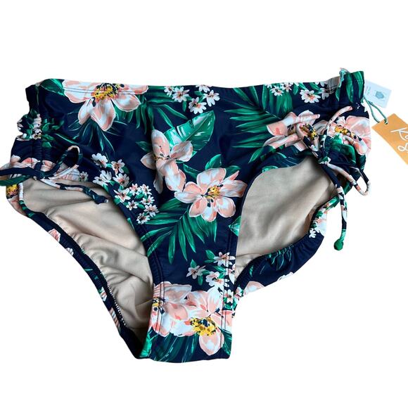 Kona Sol Women's Plus Size Shirred Side-Tie Sea Breeze Bikini Bottom - 14W - NWT - Picture 1 of 6